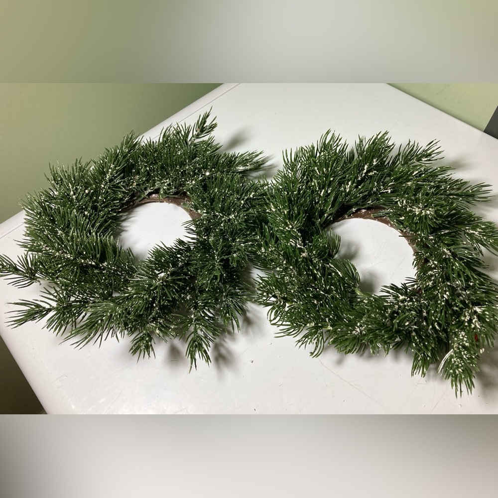 Set of Two 12” Green Pine plastic candle rings